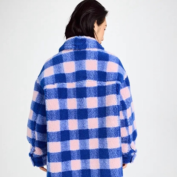 Stand‎ Studio Sabi Oversized Blue & Pink Plaid Fuzzy Shacket Jacket Sz 32 - Picture 2 of 10
